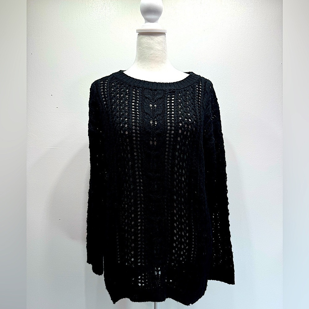 Baciano by Bacci Black Loose Cable Knit Long Sleeve Tunic Length Sweater size M